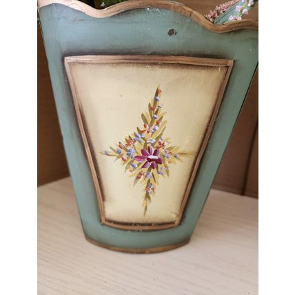 2 Decorative French Country Style Tin Basket Vase Faux Foliage Hanging or Table