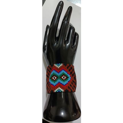 Traditional Huichol Art. Mexico Glass Seed Beads Bracelet. Tribal Diamonds 5