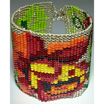 Traditional Huichol Art. Mexico Glass Seed Beads Bracelet. Magic Flowers 5