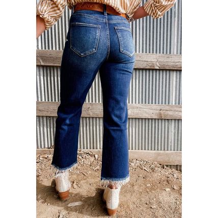 Sail Blue Mineral Wash Raw Hem High Waist Flared Jeans