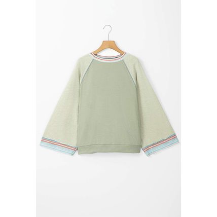 Meadow Mist Green Waffle Knit Wide Bracelet Sleeve Patchwork Raglan Top