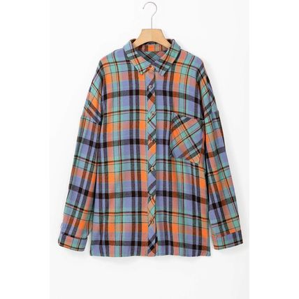 Orange Plus Size Plaid Print Buttoned Shirt