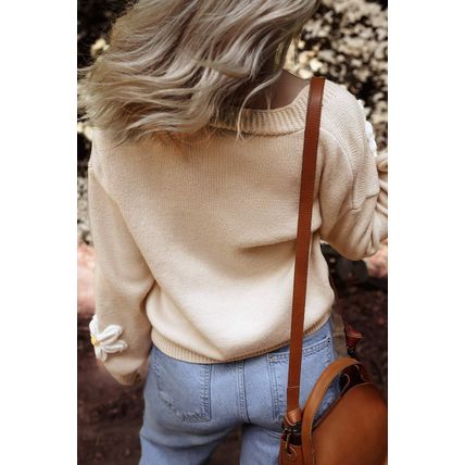 Parchment Elegant Flower Decor Button Front Cardigan