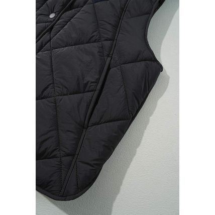 Black Quilted High Neck Button Up Pocket Vest Coat