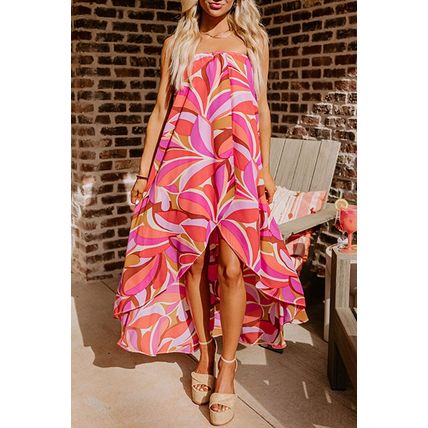 Rose Floral High Low Bandeau Vacay Dress