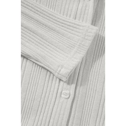 White Solid Color Ribbed Button up Tunic Cardigan