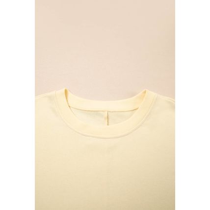 Apricot 2 in 1 Faux Two Piece Patchwork Round Neck Sweatshirt