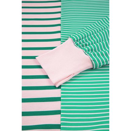 Green Stripe Color Block Exposed Seam Side Slit Plus Size Sweatshirt