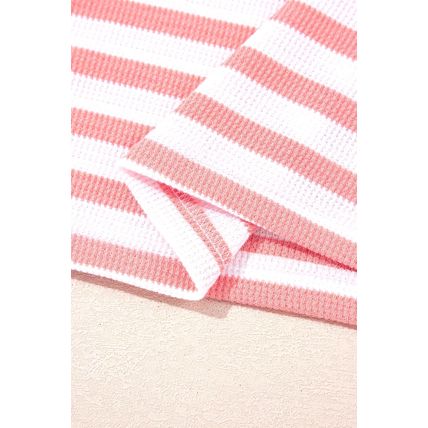 Pink Stripe Textured Contrast Dropped Long Sleeve Top