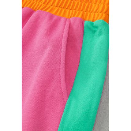 Rose Red 2pcs Color Block Pullover Loose Pant Set
