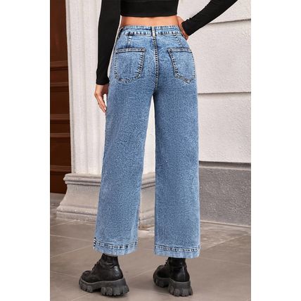 Blue Chic Patch Pocket Straight Leg Loose Jeans