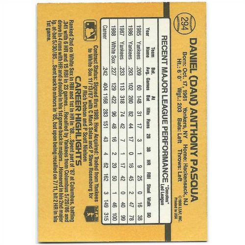 1989 Donruss - #294 - Daniel (Dan) Anthony Pasqua