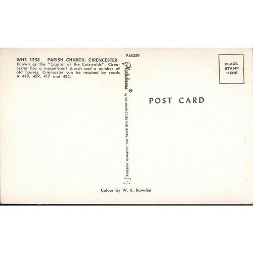 Vintage Plastichrome PC c1960's - Parish Church, Cirencester, Gloucestershire