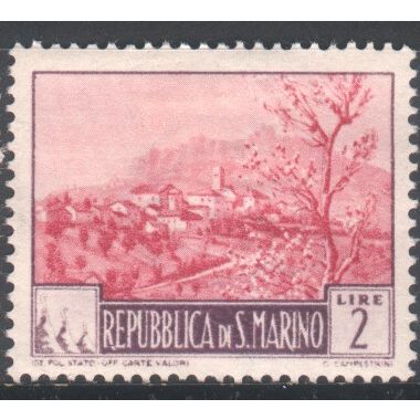 San Marino 1949 - SG375 - 2c red and purple - Serravalle and Mt. Titano MH