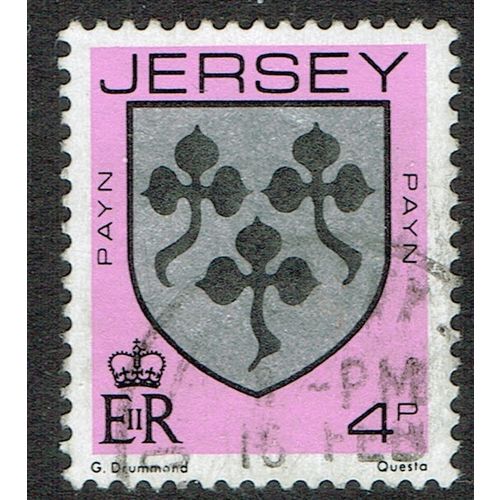 Jersey 1981 Arms of Jersey Families 4p Silver Black and Mauve SG253 FU