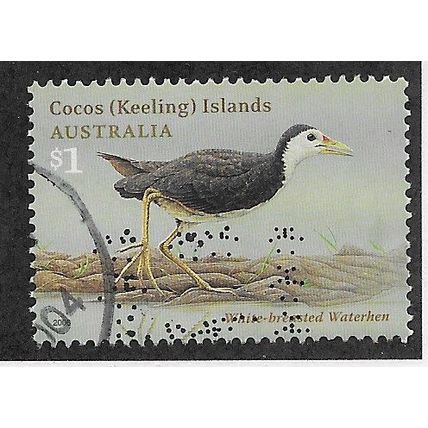 CKI 2008 $1.00 'BIRDS -'WHITE BREASTED WATERHEN ' FINE USED (EBID70-967)