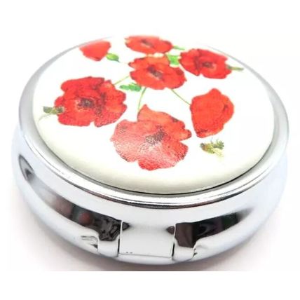 Wild Poppies Design Pill Box 2 CM Three Sections Plastic Liner Storage Gift