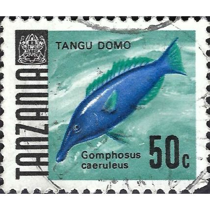 TANZANIA, FISH, Green Birdmouth Wrasse, blue-green 1973, 50c
