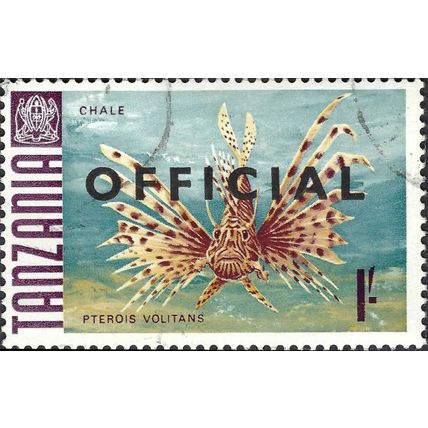 TANZANIA, FISH, Red Lionfish, Official, blue-green 1984, 1/-