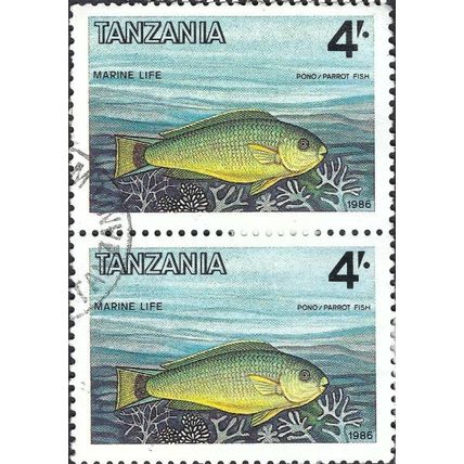TANZANIA, FISH, Parrotfish, blue 1986, 4/- [pair]