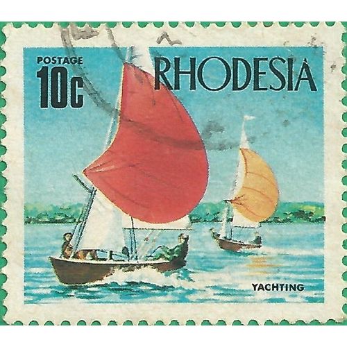 Rhodesia QEII 1970 10c Yachting on Lake McIlwaine Used SG 445 Sc 285 stamp