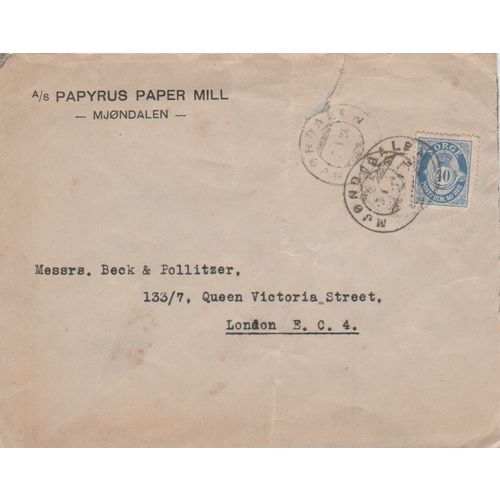 Norway 1924 Papyrus Paper Mill Mjondalen to London see below & see others