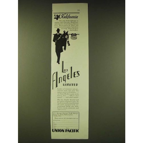 1933 Union Pacific Railroad Ad - $40 to California Los Angeles Limited