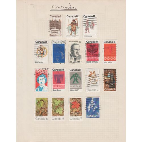 Canada page of 17 stamps with McKenzie Indian tribes & seasons issues