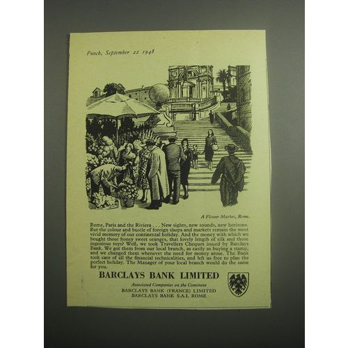 1948 Barclays Bank Ad - A Flower Market, Rome
