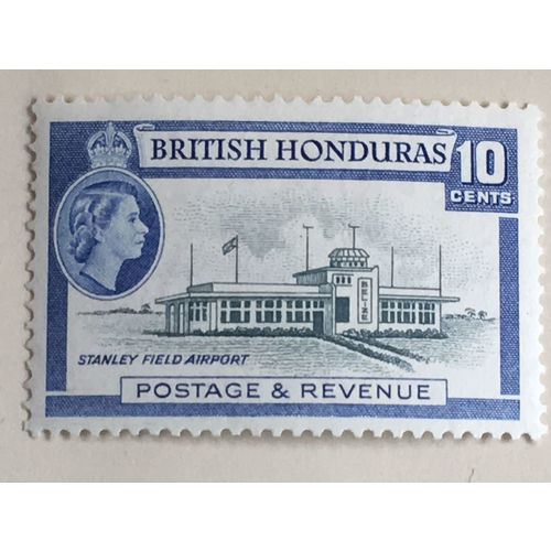 British Honduras 1953 10c Slate Blue Mounted Mint MM SG 184 Sc 149 stamp Airport