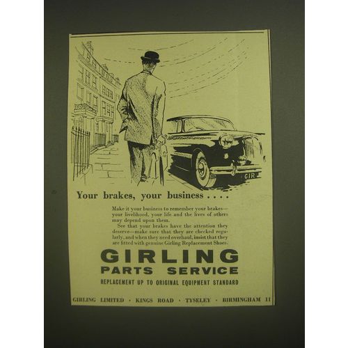 1958 Girling Parts Service Ad - Your brakes, your business