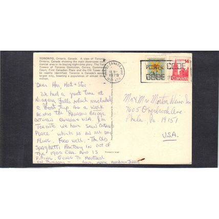 Used Postcard Canada Stamps/2 CV02865