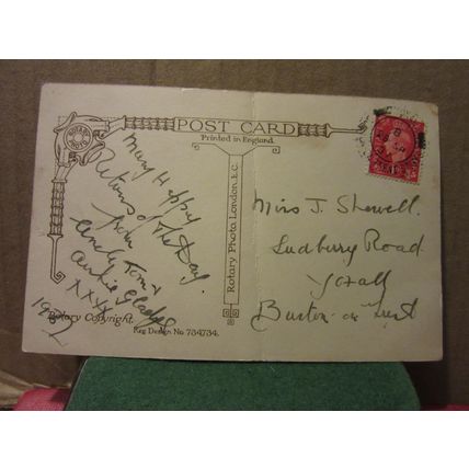 LOVING BIRTHDAY WISHES .. used vintage postcard RP 1937 pm girl and dog =