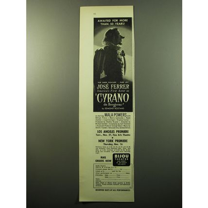 1950 Bijou Theatre Cyrano de Bergerac Movie Advertisement