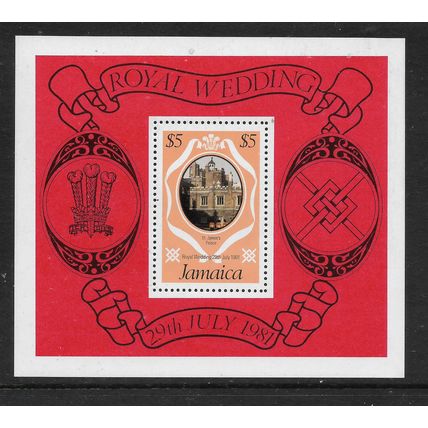 JAMAICA 1981 ROYAL WEDDING $5 ST JAMES PALACE MIN SHEET SG MS520 U/M MINT