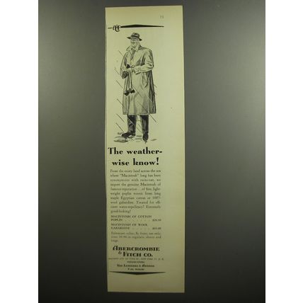 1952 Abercrombie & Fitch Macintosh Rain Coat Ad - The Weather-wise know