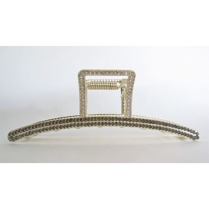 Long art deco gold metal gray crystal hair claw clip for medium fine hair