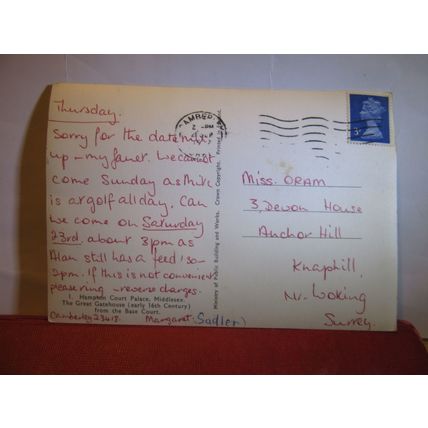 GREAT GATEHOUSE, HAMPTON COURT PALACE, LONDON used postcard RP 1972 pm =