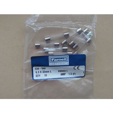 1.5A 250V 1.25” 32mm Quick Blow Fuses, Farnell Pack of 10 New Old Stock