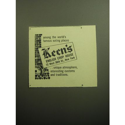 1958 Keen's English Chop House Ad - Among the world's famous eating places