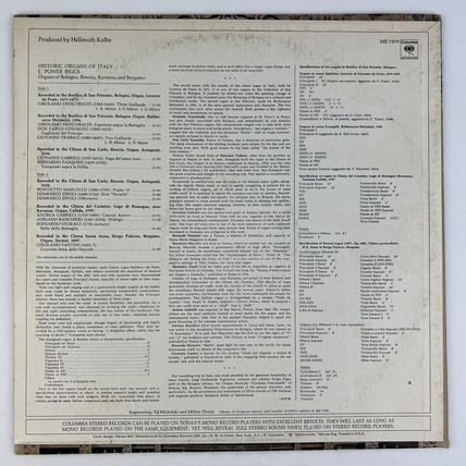 E Power Biggs – Historic Organs Of ItalyVinyl LP Record Album MS-7379