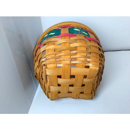 Round Christmas "Holly" Ribbon Basket - Lattice Type- Adorable! Farmhouse Decor