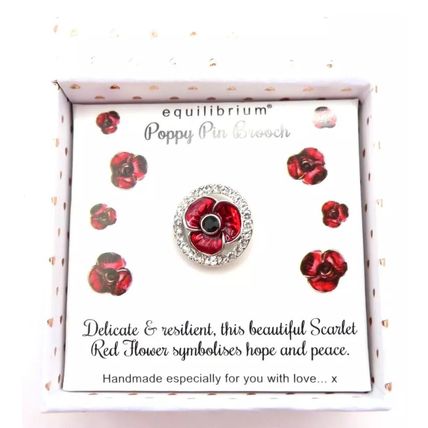 Red Flower Pin Broach with Diamante Rim 1.4 Cm Gift Jewellery Unisex