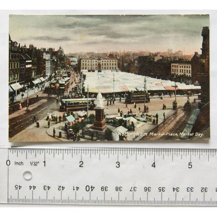vintage postcard Nottingham, Market Place, Market Day
