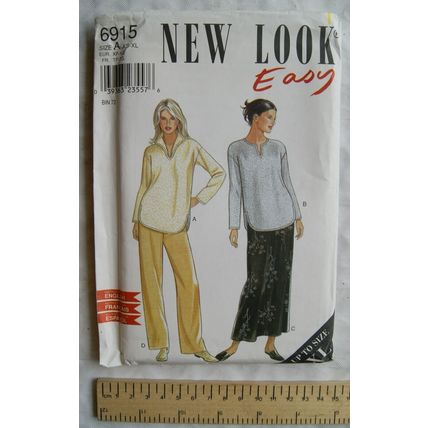 Uncut New Look Pattern No. 6915 Easy shirt & skirt, sizes XS-XL, 78-117 cm