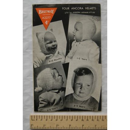 Vintage: Bestway A2277 four angora helmets, 6 months to 4 years, 3 ply