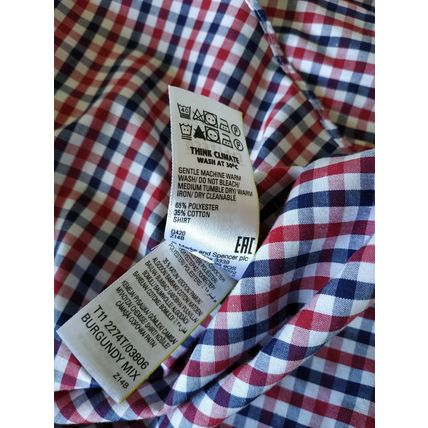 M&S Man Mens Shirt Size 16” Neck Burgundy mix Long Sleeve