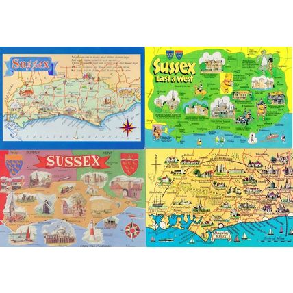 Winnie The Pooh Jungle Book Veteran Car Rally 4x Sussex Map Postcard s