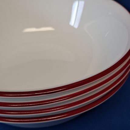 Lot 4 Corelle BANDHANI or SPLENDOR 6 1/4" Cereal BOWLS Red Rim Band Soup