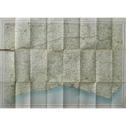 Vintage: Bartholomew's New Reduced Survey Map Brighton and Sussex Coast